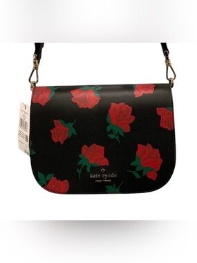 NWT Kate Spade Black Floral Rose Crossbody Bag
